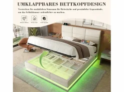 Merax Cama canapé tapizada - 160 x 200 cm - cabecero regulable - con USB + LED - almacenaje hidráulico - terciopelo -