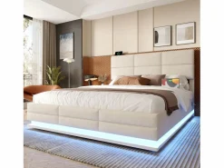 Merax Cama canapé tapizada - 160 x 200 cm - cabecero regulable - con USB + LED - almacenaje hidráulico - terciopelo -