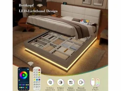 Merax Cama canapé tapizada - 160 x 200 cm - cabecero regulable - con USB + LED - almacenaje hidráulico - terciopelo -