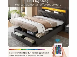 Discount Cama canapé 140x190 cm con cabecero y 2 cajones - LED - Tejido de lino - (sin colchón) Cama Con Canapé