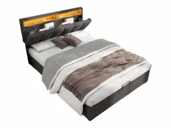 Discount Cama canapé 140x190 cm con cabecero y 2 cajones - LED - Tejido de lino - (sin colchón) Cama Con Canapé