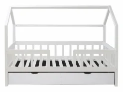 New Cama casita con barandilla + 2 cajones madera 90x190cm Blanco