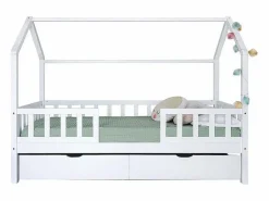 New Cama casita con barandilla + 2 cajones madera 90x190cm Blanco
