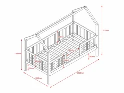 Hot Cama casita con barandilla + cama de arrastre madera 90x190cm Cama Montessori