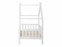 Hot ModernLuxe Cama casita infantil 90×200 cm - en madera maciza + MDF - con protección anti-caídas y somier de láminas - Blanco