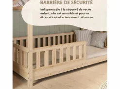 Cama casita infantil BOSCO 90x190 cm en madera de pino natural barnizada con somier de lamas – Estilo escandinavo unisex