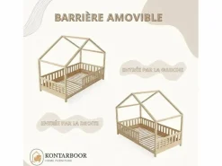 Cama casita infantil BOSCO 90x190 cm en madera de pino natural barnizada con somier de lamas – Estilo escandinavo unisex