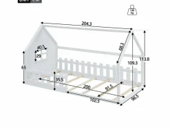Hauss Spole Cama casita infantil 90x200 cm - con barrotes de seguridad - Estructura de madera blanca - Estilo escandinavo limpio (sin colchón)