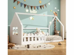 Hauss Spole Cama casita infantil 90x200 cm - con barrotes de seguridad - Estructura de madera blanca - Estilo escandinavo limpio (sin colchón)