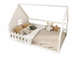 Hauss Spole Cama casita infantil 140x200 cm con barandilla y barra tipo casa, madera de pino, (sin colchón)