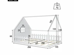 Hauss Spole Cama casita infantil 140x200 cm con barandilla y barra tipo casa, madera de pino, (sin colchón)