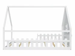 Hauss Spole Cama casita infantil 140x200 cm con barandilla y barra tipo casa, madera de pino, (sin colchón)