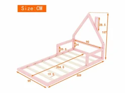 Hauss Spole Cama casita infantil 90x200 cm, en pino con base, diseño casa, fácil de montar (sin colchón) Rosa