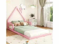 Hauss Spole Cama casita infantil 90x200 cm, en pino con base, diseño casa, fácil de montar (sin colchón) Rosa