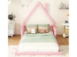 Hauss Spole Cama casita infantil 90x200 cm, en pino con base, diseño casa, fácil de montar (sin colchón) Rosa