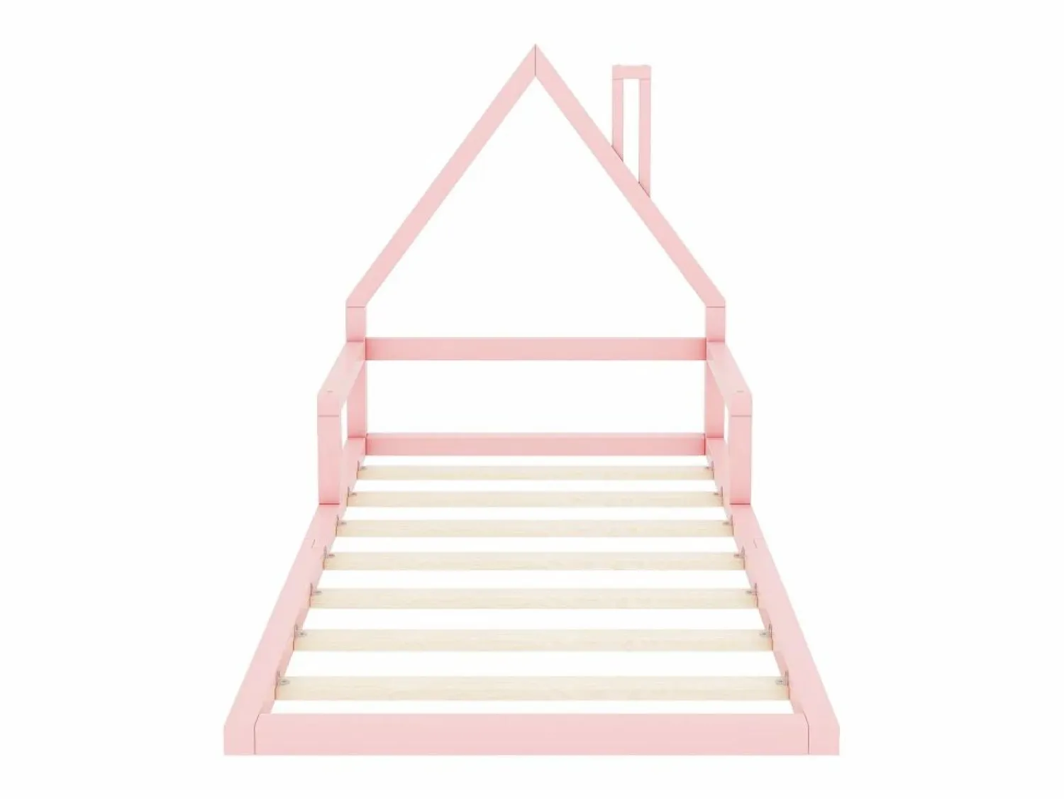 Hauss Spole Cama casita infantil 90x200 cm, en pino con base, diseño casa, fácil de montar (sin colchón) Rosa