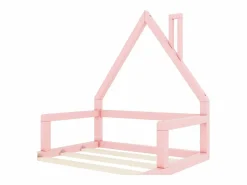 Hauss Spole Cama casita infantil 90x200 cm, en pino con base, diseño casa, fácil de montar (sin colchón) Rosa