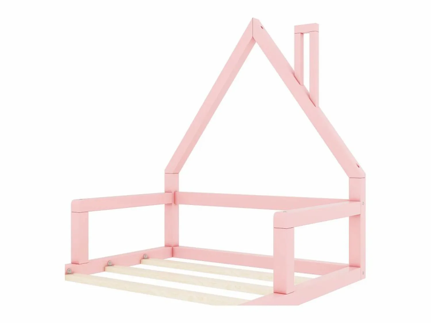 Hauss Spole Cama casita infantil 90x200 cm, en pino con base, diseño casa, fácil de montar (sin colchón) Rosa