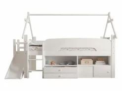 Online Cama casita infantil 90x200 cm - con tobogán de seguridad - con 2 cajones - con barreras de seguridad - ​ (colchón no incluido) Cama Alta