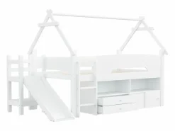 Online Cama casita infantil 90x200 cm - con tobogán de seguridad - con 2 cajones - con barreras de seguridad - ​ (colchón no incluido) Cama Alta