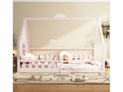 Sale Cama casita infantil 140x200 cm con barreras de seguridad, (sin colchón) Cama Montessori
