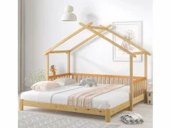 Hauss Spole Cama casita infantil 90/180x200 cm con cama nido, acabado madera natural clara, sin colchón