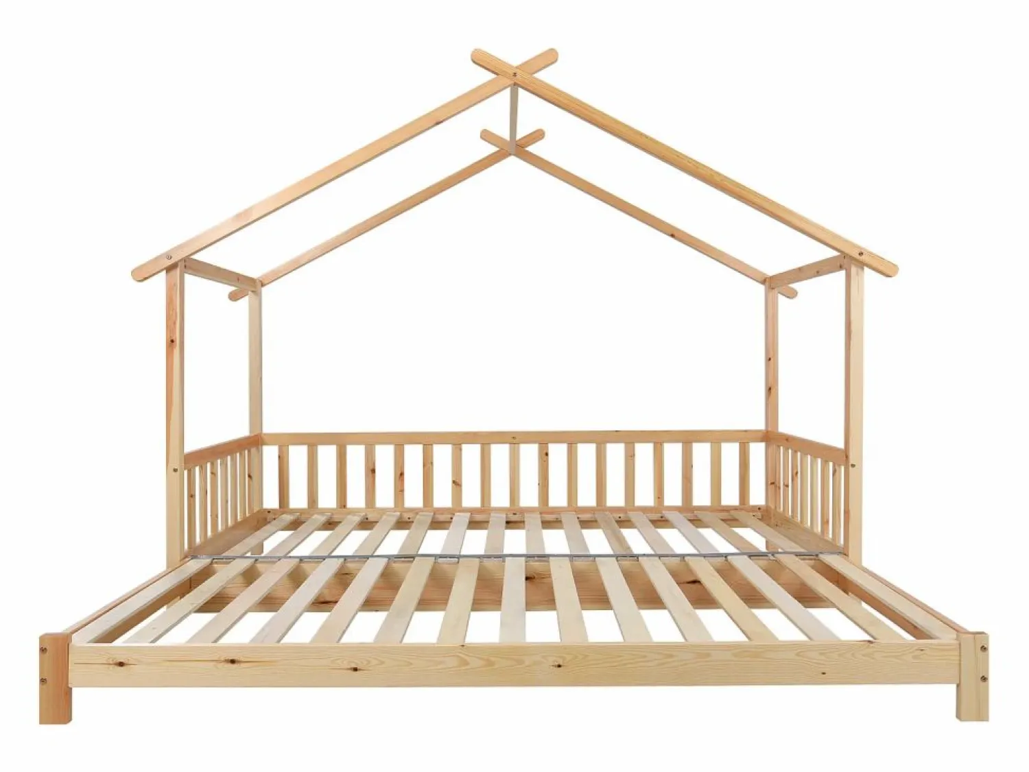 Hauss Spole Cama casita infantil 90/180x200 cm con cama nido, acabado madera natural clara, sin colchón