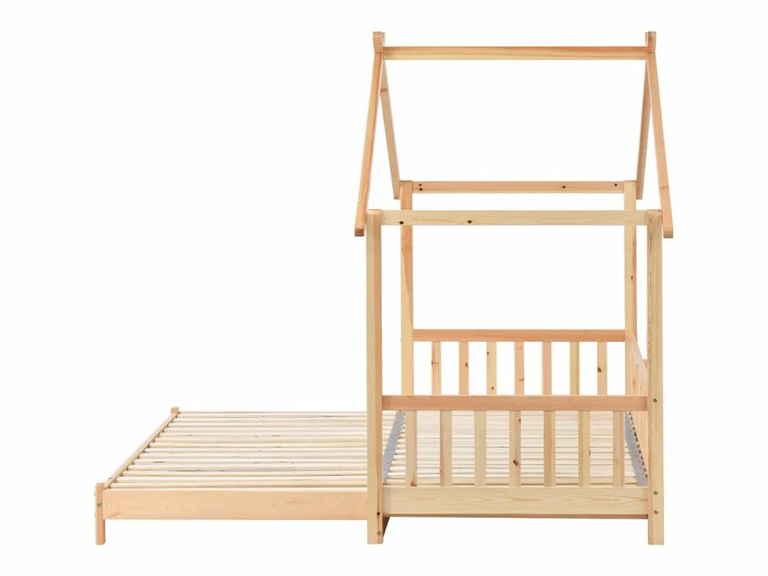 Hauss Spole Cama casita infantil 90/180x200 cm con cama nido, acabado madera natural clara, sin colchón