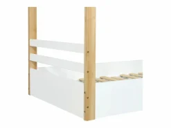 ModernLuxe Cama casita infantil 90x190cm - con somier de láminas - diseño de cabaña de troncos - Madera maciza + MDF - Natural