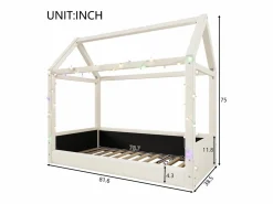 Best Cama casita 90x200cm - con tira de luz LED - Diseño de techo - MDF - (colchón no incluido) Cama Montessori