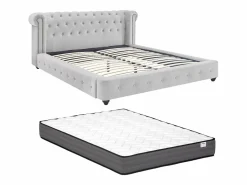 Vente-unique Cama chesterfield 160 x 200 cm pana + colchón - TONGERLA