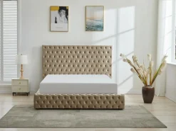 Vente-unique Cama Chesterfield Queen Size con almacenaje en terciopelo gris + colchón - DULENI
