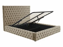 Vente-unique Cama Chesterfield Queen Size con almacenaje en terciopelo gris + colchón - DULENI