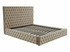 Outlet Vente-unique Cama Chesterfield tamaño queen con almacenaje en terciopelo color - DULENI Topo