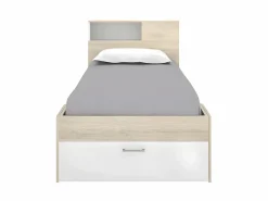 Best Vente-unique Cama compartimentos 90 x 190 cm Color: blanco y natural con colchón. LEANDRE Color natural claro / Blanco