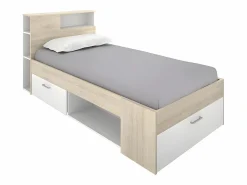 Best Vente-unique Cama compartimentos 90 x 190 cm Color: blanco y natural con colchón. LEANDRE Color natural claro / Blanco
