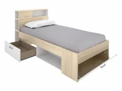 Best Vente-unique Cama compartimentos 90 x 190 cm Color: blanco y natural con colchón. LEANDRE Color natural claro / Blanco