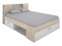 Vente-unique Cama compartimentos 140 x 190 cm color blanco y natural LEANDRE