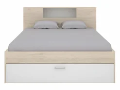 Vente-unique Cama compartimentos 140 x 190 cm color blanco y natural LEANDRE