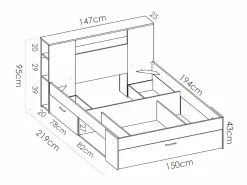 Vente-unique Cama compartimentos 140 x 190 cm color blanco y natural LEANDRE