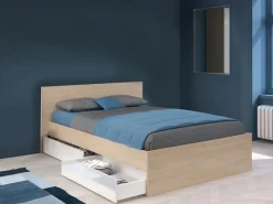 Vente-unique Cama con 2 cajones 140 x 190 cm natural y blanco brillante + somier + colchón - VELONA
