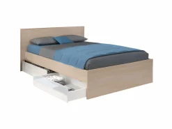 Vente-unique Cama con 2 cajones 140 x 190 cm natural y blanco brillante + somier + colchón - VELONA