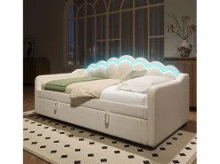 Sale Merax Cama con almacenaje - 90 x 200 cm - sofá cama con LED - sin colchón - terciopelo + MDF - Beige