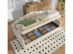Sale Merax Cama con almacenaje - 90 x 200 cm - sofá cama con LED - sin colchón - terciopelo + MDF - Beige