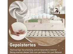 Sale Merax Cama con almacenaje - 90 x 200 cm - sofá cama con LED - sin colchón - terciopelo + MDF - Beige