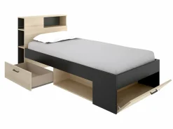 Best Cama con almacenaje 90 x 190 cm Color: natural y antracita con colchón. LEANDRE Cama Infantil