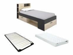Best Cama con almacenaje 90 x 190 cm Color: natural y antracita con colchón. LEANDRE Cama Infantil
