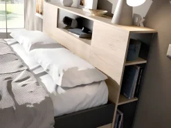 Sale Vente-unique Cama con almacenaje 140 x 190 cm, colores: natural y antracita + somier de láminas - LEANDRE Gris antracita / Color natural claro