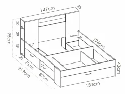Best Cama con almacenaje 140 x 190 cm natural y antracita + somier + colchón - LEANDRE Cama Adulto