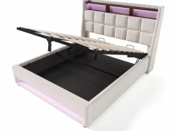 ModernLuxe Cama con almacenaje de lino 180x200 cm con LED y puertos USB - somier -